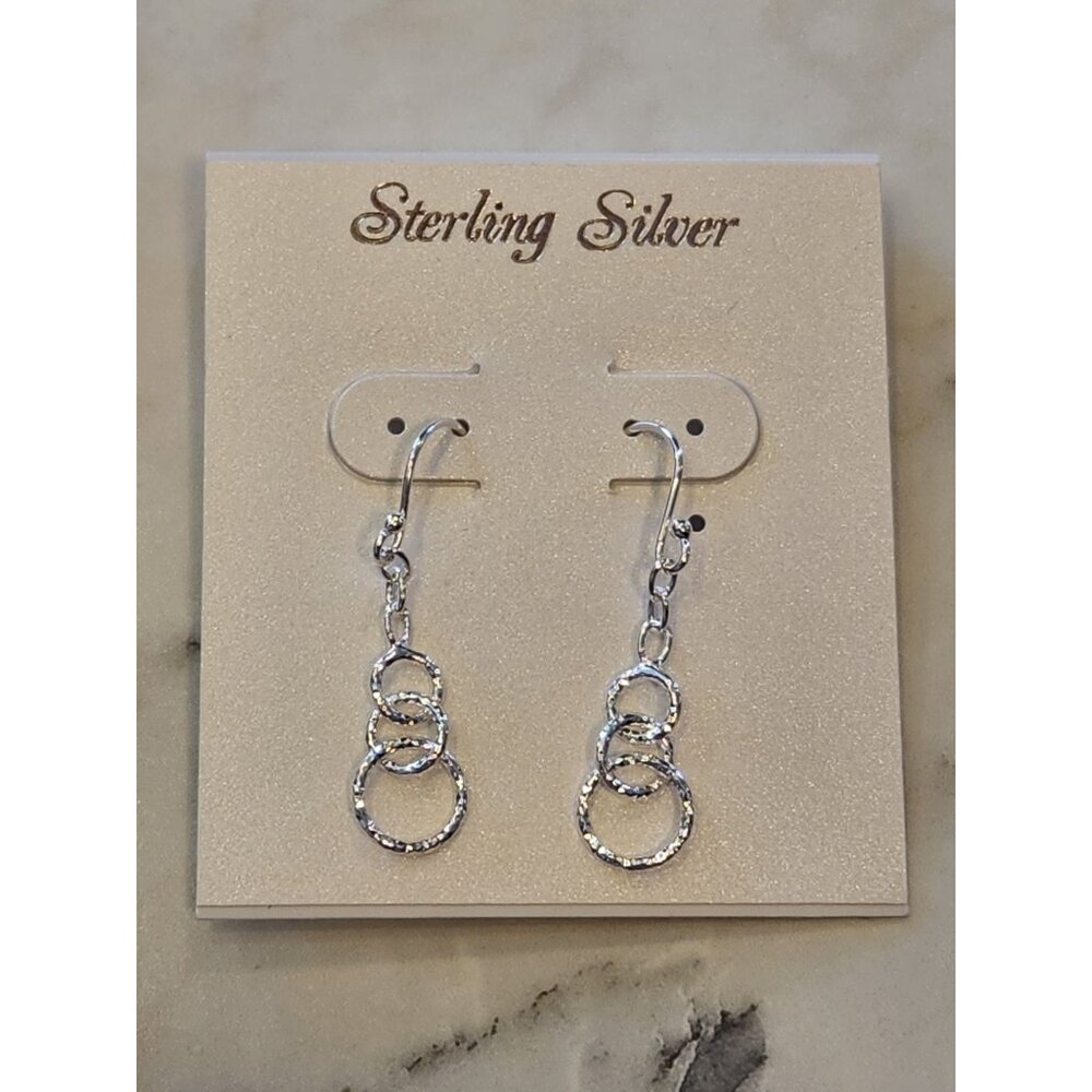 Sterling Silver Dangle Earrings With Hammered Triple Circle Design